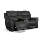 Causeuse inclinable électrique zéro gravité en cuir pleine fleur Raven / Pebble avec console — 2 places