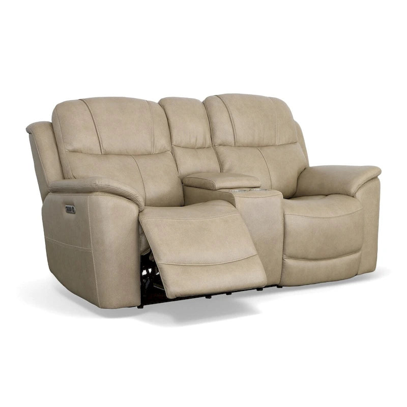 Causeuse inclinable électrique zéro gravité en cuir pleine fleur Raven / Pebble avec console — 2 places