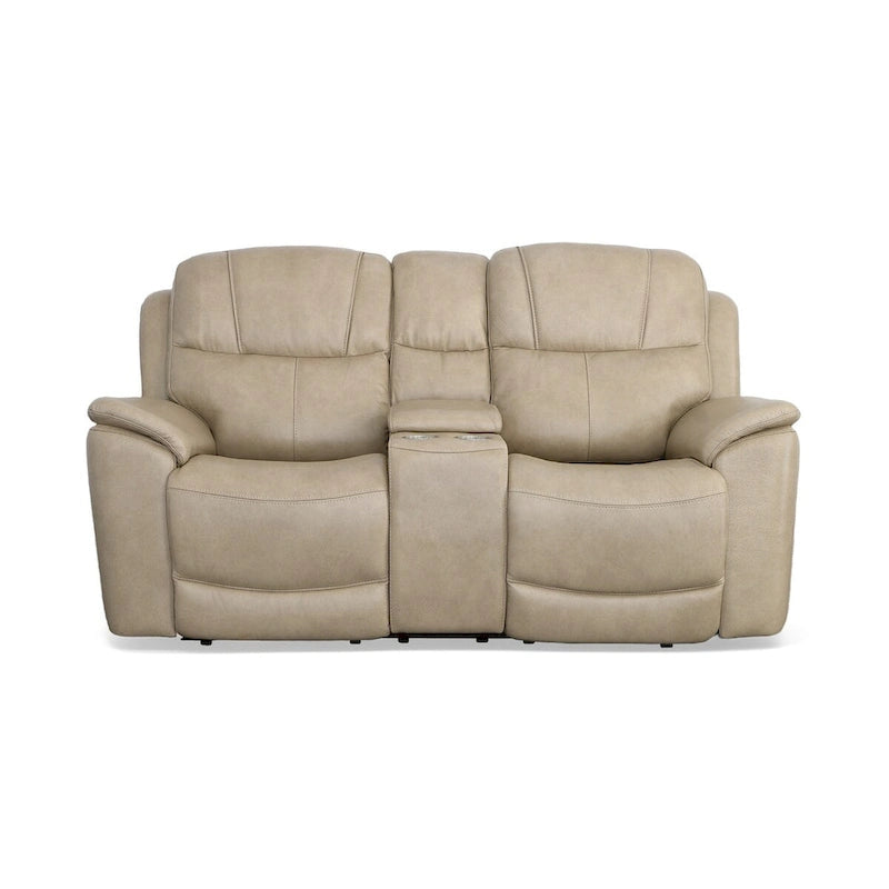 Causeuse inclinable électrique zéro gravité en cuir pleine fleur Raven / Pebble avec console — 2 places