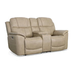 Causeuse inclinable électrique zéro gravité en cuir pleine fleur Raven / Pebble avec console — 2 places