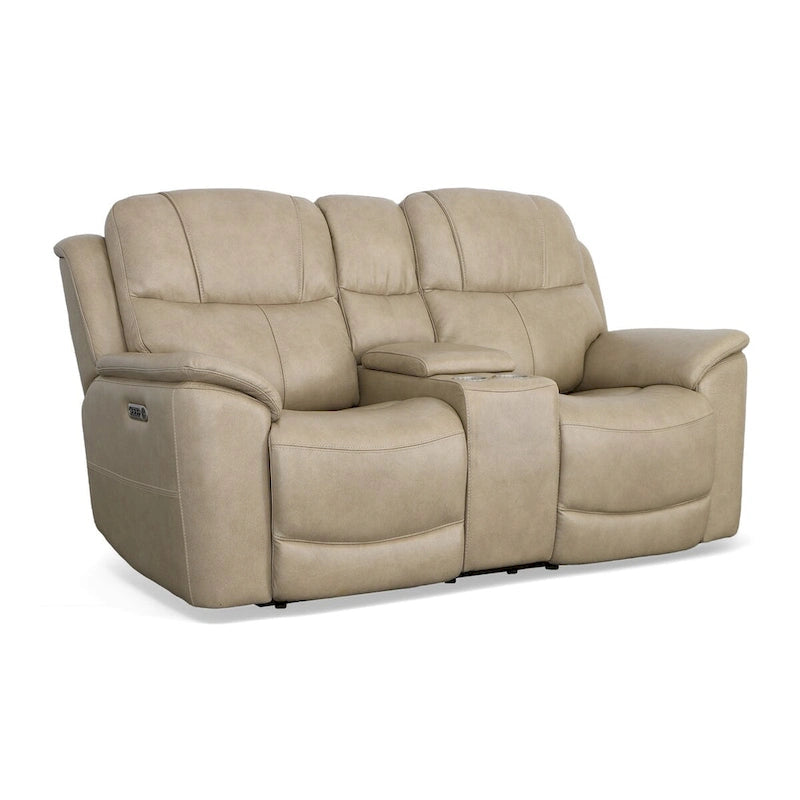 Causeuse inclinable électrique zéro gravité en cuir pleine fleur Raven / Pebble avec console — 2 places