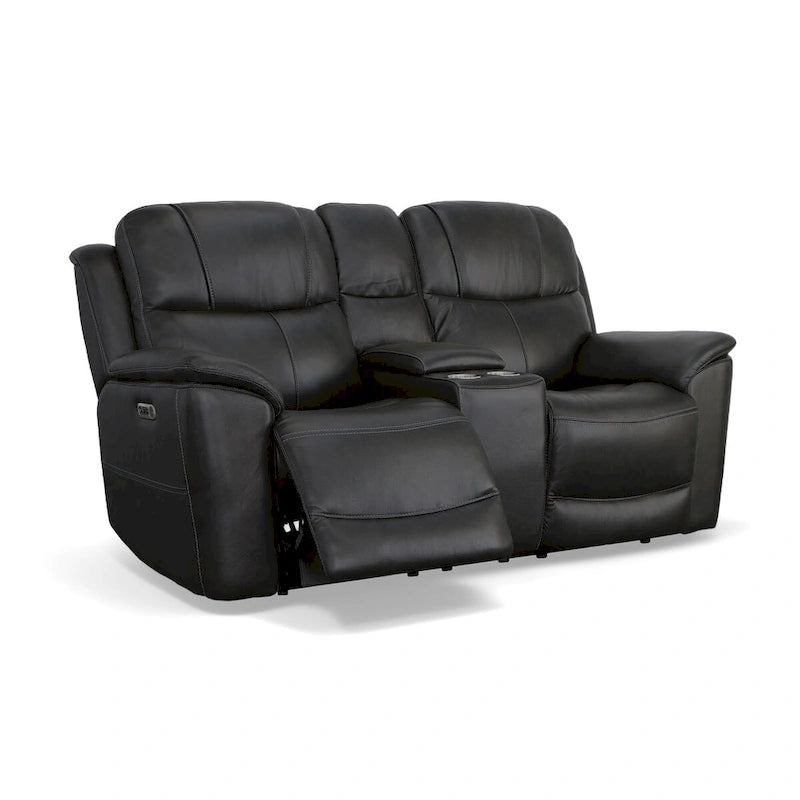 Causeuse inclinable électrique zéro gravité en cuir pleine fleur Raven / Pebble avec console — 2 places