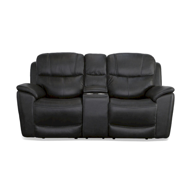 Causeuse inclinable électrique zéro gravité en cuir pleine fleur Raven / Pebble avec console — 2 places