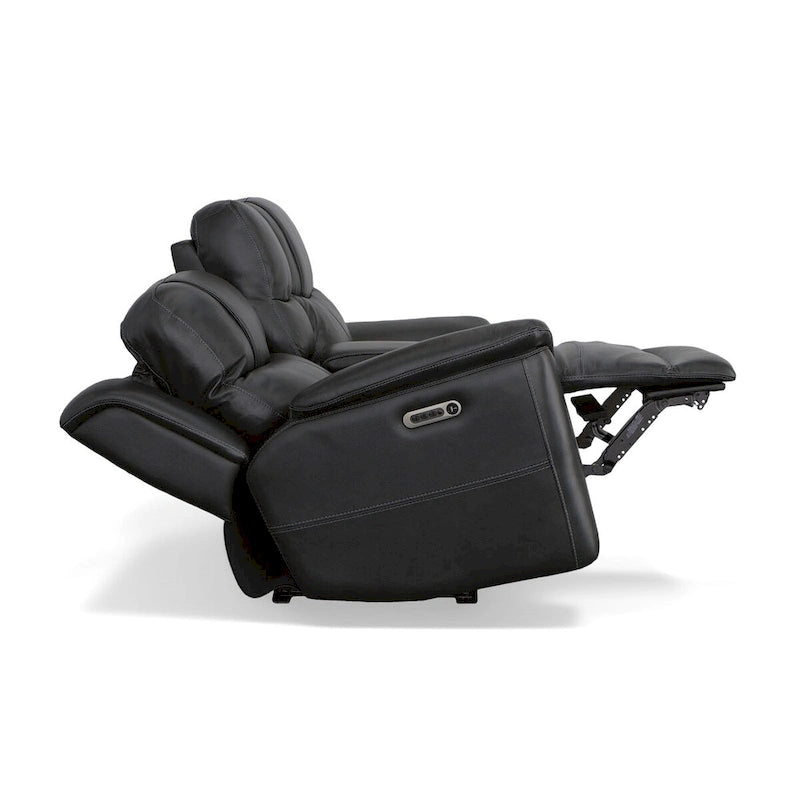 Causeuse inclinable électrique zéro gravité en cuir pleine fleur Raven / Pebble avec console — 2 places