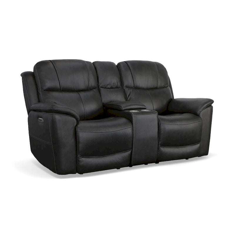 Causeuse inclinable électrique zéro gravité en cuir pleine fleur Raven / Pebble avec console — 2 places