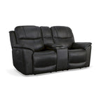 Causeuse inclinable électrique zéro gravité en cuir pleine fleur Raven / Pebble avec console — 2 places
