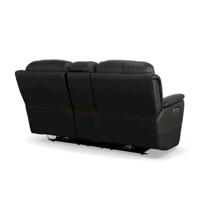 Causeuse inclinable électrique zéro gravité en cuir pleine fleur Raven / Pebble avec console — 2 places