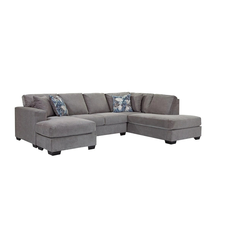 Canapé sectionnel d'angle en U gauche gris, 5 places, en chenille