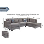 Canapé sectionnel d'angle en U gauche gris, 5 places, en chenille