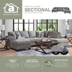 Canapé sectionnel d'angle en U gauche gris, 5 places, en chenille