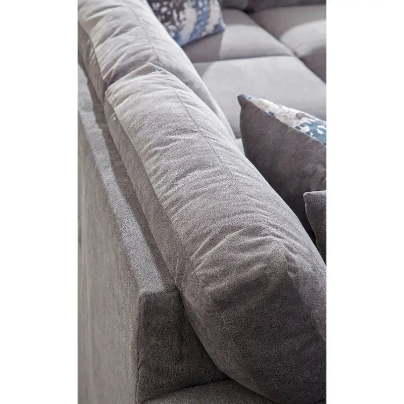 Canapé sectionnel d'angle en U gauche gris, 5 places, en chenille