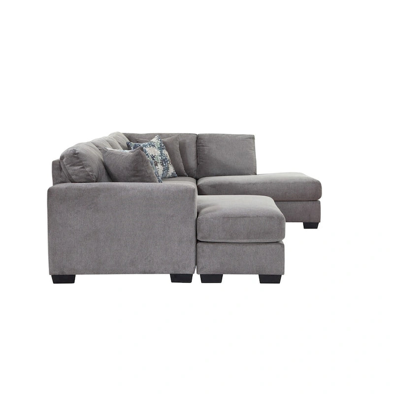 Canapé sectionnel d'angle en U gauche gris, 5 places, en chenille