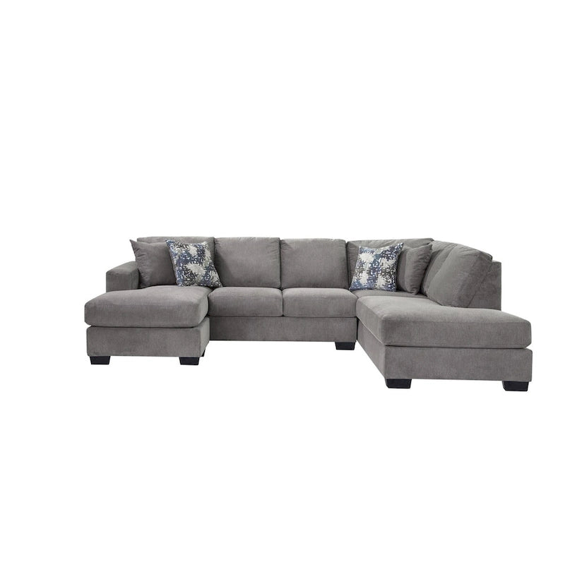 Canapé sectionnel d'angle en U gauche gris, 5 places, en chenille