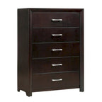 Ensemble de chambre 5 pièces Fini espresso Lit Table de chevet Commode Miroir Coffre de rangement