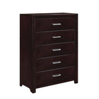 Ensemble de chambre 5 pièces Fini espresso Lit Table de chevet Commode Miroir Coffre de rangement