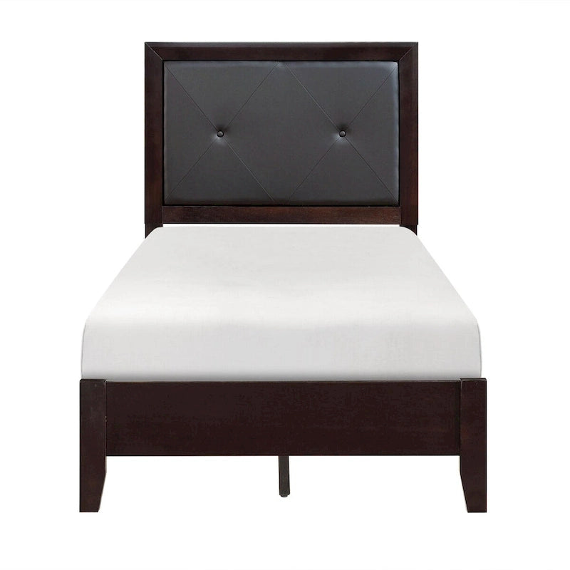Ensemble de chambre 5 pièces Fini espresso Lit Table de chevet Commode Miroir Coffre de rangement